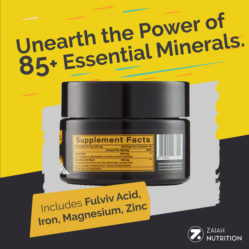 Shilajit Resin Pure Himalayan Gold Grade 30g – Authentic Ayurvedic Herbal Blend, Rich in Fulvic Acid & 85+ Trace Minerals – Lab Tested for Heavy Metals, Energy & Immunity Support – Zaiah Nutrition