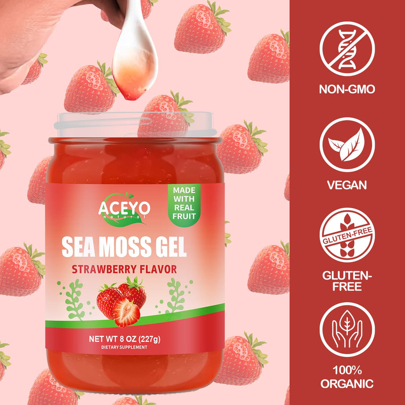 (8 OZ) Sea Moss Gel Irish,Raw Seamoss 102 Vitamins Strawberry Flavor | Wild Harvested,Support Immune,Non-GMO,Gluten-Free,Vegan 8 Ounce (Pack of 1)