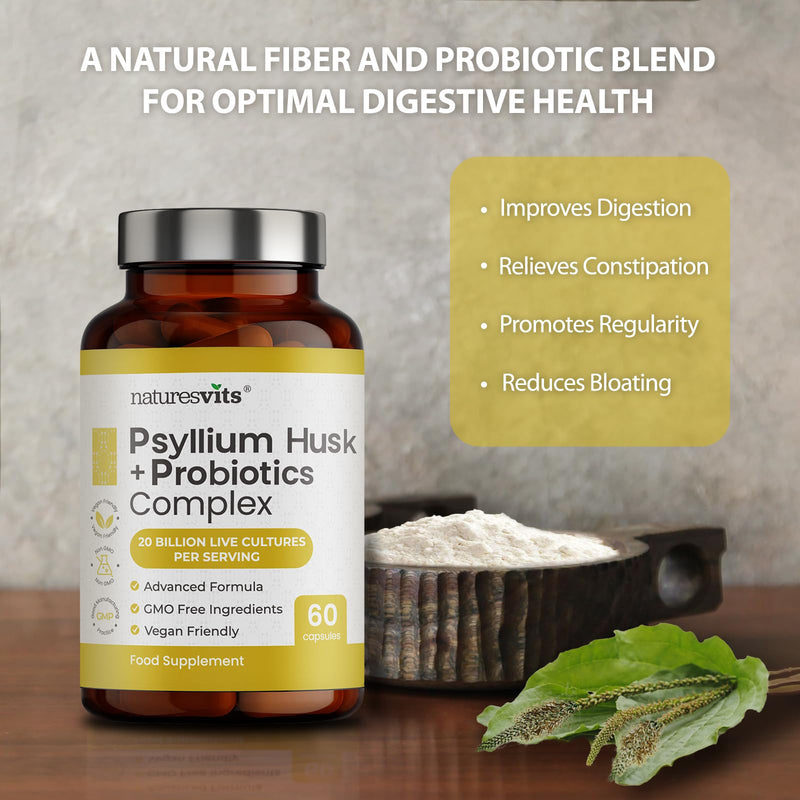 4000mg Fibre Supplement Psyllium Husk Capsules with Probiotics - 20 Billion CFU with 5 Strains - Soluble Fibre with Added 100mg Inulin - Gut Health Supplements for Adults - High Fiber Supplement