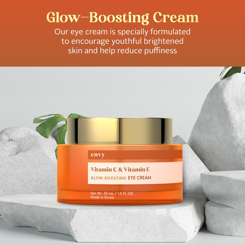 Envy Vitamin C & Vitamin E Under Eye Cream – Visibly Improves Dark Circles & Puffiness – Anti-Aging, Dermatologist Tested, Cruelty-Free Korean Skincare for All Skin Types – 1.01 oz