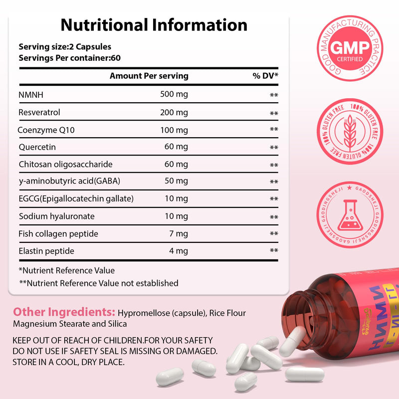 NMNH Supplement Boosts NAD+ Levels - NMNH Capsules with Resveratrol and Coenzyme Q10 Providing High Absorption and High Conversion Formula for Healthy Ageing and Metabolism Boost 120 Capsules