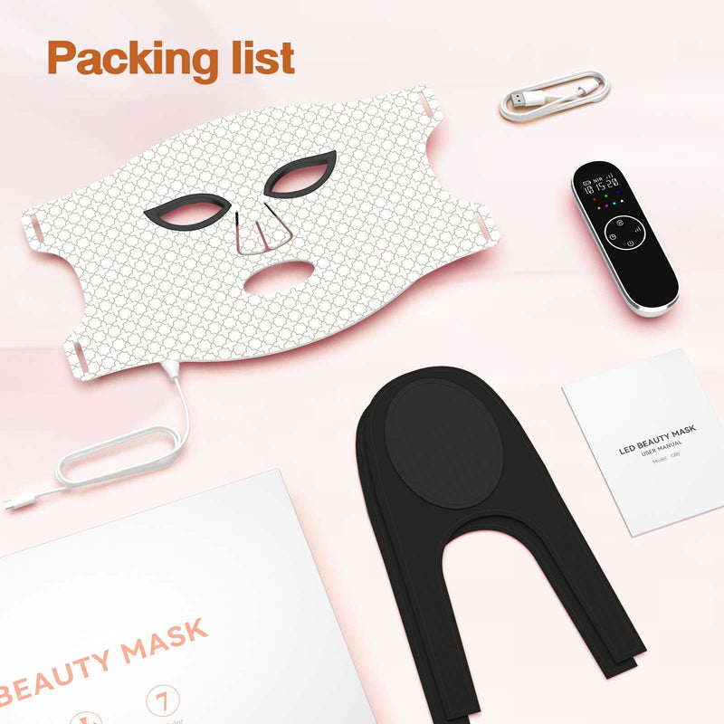[Australia] - Red Light Therapy For Face, 7 Modes Portable Therapy Mask With 3000mah Rechargeable Remote, Blue, Orange, 850nm Infrared & Red Light Mask, 400 Leds For Anti-Aging 