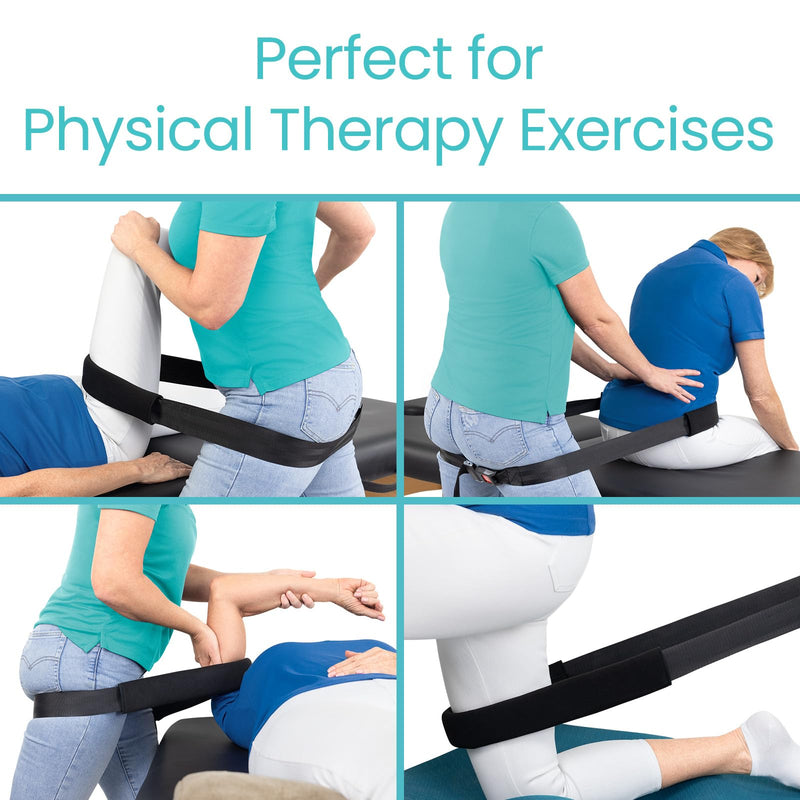 Vive Mobilization Belt for Physical Therapy with Buckle - Manual Traction Stretching Band - PT Traction Strap Belt for Stretching, Mobility, Massages & Exercise (Black) Black