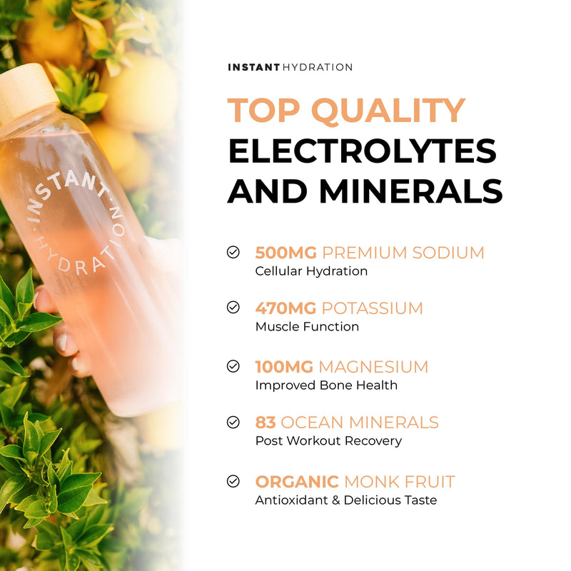 Instant Hydration Electrolytes Powder Packets - Citrus Orange Drink Mix - Zero Sugar - Keto, Vegan, Gluten-Free, Non-GMO - Boost Recovery, Brain Health, Muscle & Tissue Support- 30 Sticks