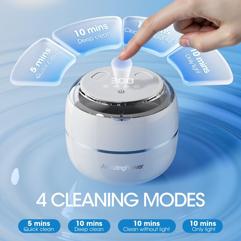 [Australia] - Ultrasonic Retainer Cleaner Machine, Upgraded 45kHz Ultrasonic Jewelry Cleaner for Ring, Aligner, Nightguard, Mouth Guard, Toothbrush Heads, Dental Cleaning Pod with 4 Lights 200ML 