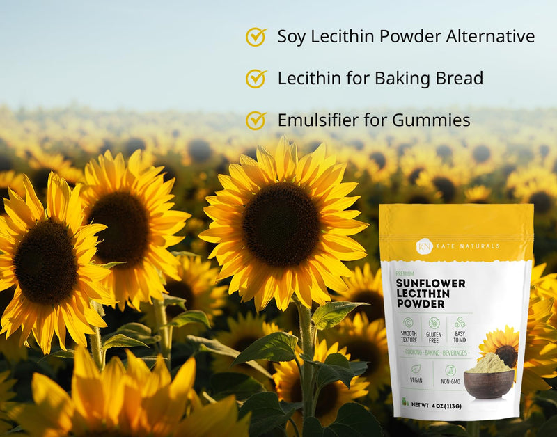 [Australia] - Kate Naturals Sunflower Lecithin Powder for Baking Bread, Gummies, Cooking (4oz) 100% Natural, Gluten Free, Non-GMO Substitute for Lecithin Powder for Liposomal Vitamin C, Lactation Supplement 11 Servings (Pack of 1) 