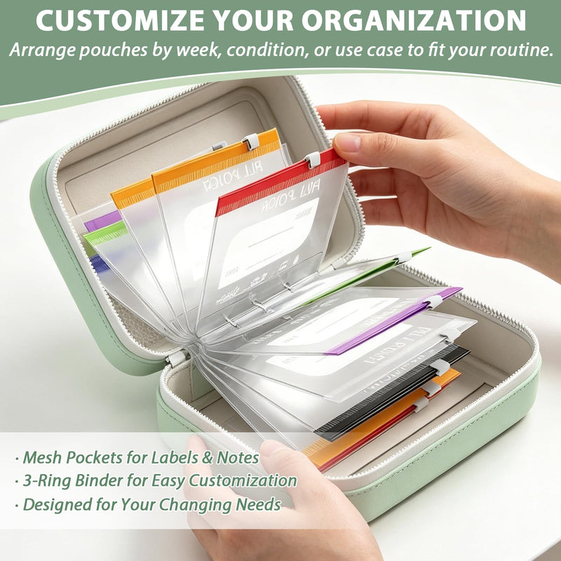 A8 Waterproof Pill Pouch Set-14pc Bags Inside,Pill Organizer Set for Travel | Waterproof Travel Pill Organizers,Leakproof Reusable Zippered Storage Case for Fish Oils, Vitamins