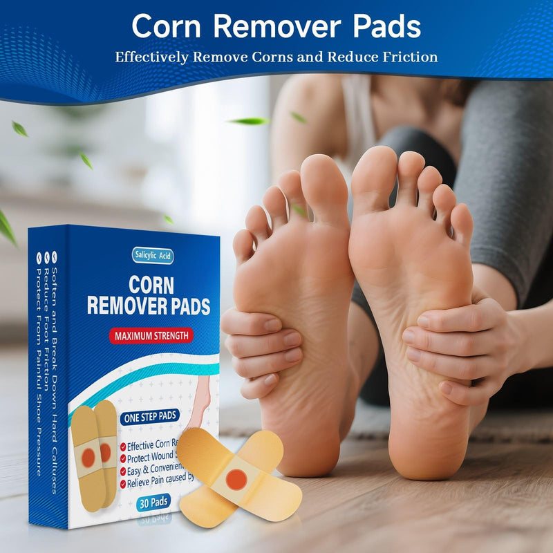 [Australia] - QIYANA Corn Remover Pads for Feet and Toes, 30 Pack Extra Strength 40% Salicylic Acid Medicated Patches, Effective Treatment for Small Callus and Dead Skin 30 Count (Pack of 1) 