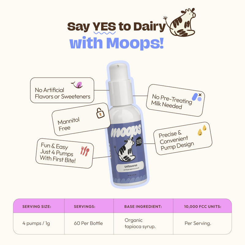 [Australia] - Moops Liquid Lactase Enzyme Syrup 2oz ‚Äì Pure and Unflavored Flavor ‚Äì 10,000 FCC Units for Fast Acting Dairy Relief ‚Äì Customizable Dosing for Lactose Intolerance ‚Äì Portable Twist-to-Lock Pump 