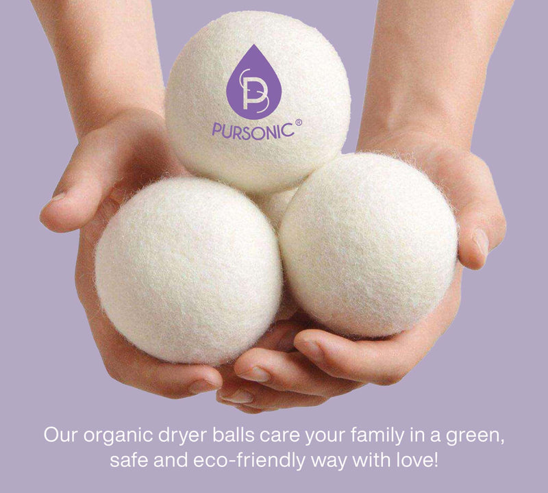 Pursonic Laundry Wool Dryer Balls Bundle - Reusable Dryer Balls Made from Pure New Zealand Wool - Natural Fabric Softener Balls with Lavender Oil & Peppermint Oil - 2.75" Diameter, 4-Pack 4 Dryer Balls with Lavender & Peppermint Oils