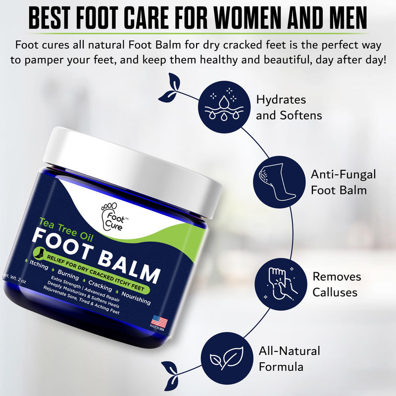Antifungal Cream - For Itchy Feet and Skin Fungus Relief - Extra Strength Treatment for Athlete’s Foot, Ringworm, and Jock Itch. Moisturizer for Dry Cracked Feet infused with Tea Tree Oil Made in USA Foot Balm 2 Ounce (Pack of 1)