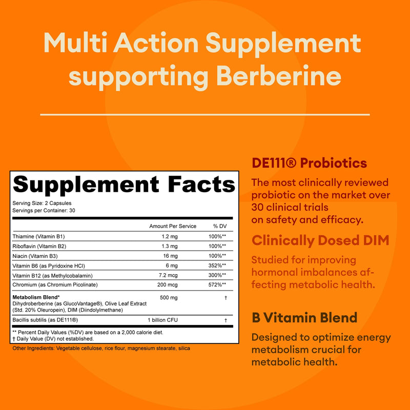 [Australia] - GLDN Berberine Advanced Absorption Formula - 200mg Dihydroberberine 5X Improved Absorption - DIM - Chromium Picolinate and DE111 Probiotics for Digestive Support - Vegan Friendly - 60 Capsules 60 Count (Pack of 1) 