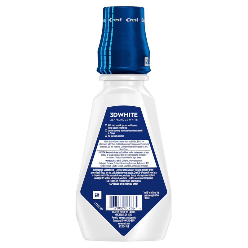 Crest 3D White Glamorous White Alcohol Free Multi-Care Whitening Mouthwash, Hydrogen Peroxide Mouthwash, Arctic Mint, 16 fl oz (473 mL) - Pack of 4, Crest Mouthwash 16 Fl Oz (Pack of 4)