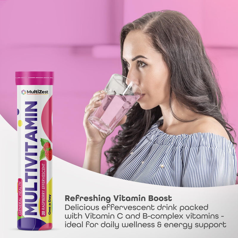 Multivitamin Effervescent| Raspberry Flavour|20 Tablets x 6| MultiZest Brand 20 count (Pack of 6)