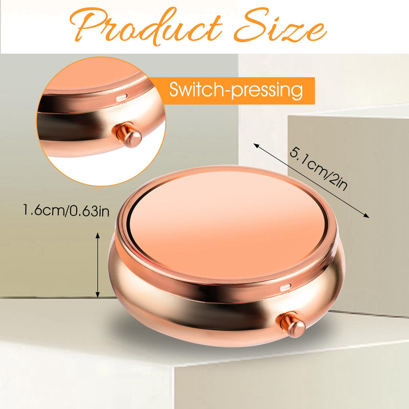 WLLHYF Pill Box Cute Small Pill Box for Purse & Pocket Medicine Organizer Travel Pillbox Waterproof Pill Case Metal Pill Container Holder for Vitamins, Fish Oil, Supplements (Rosegold) Rosegold