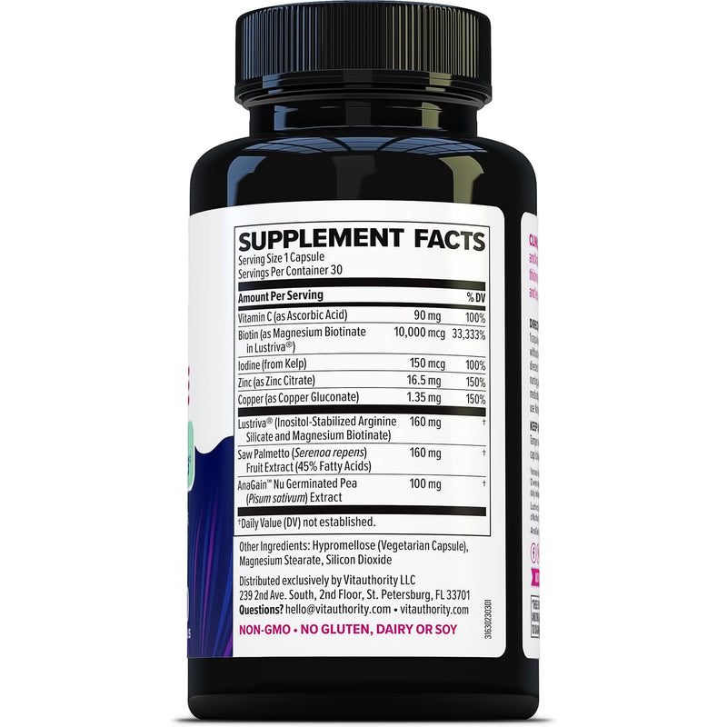 Lustriva Hair Growth Supplement for Women | Lustriva & DHT Blocker Vitamins for Thicker Fuller Locks Biotin Saw Palmetto Zinc & Copper | Reduce Shedding & Support Hair Loss for Men & Women 30 Capsules Capsule