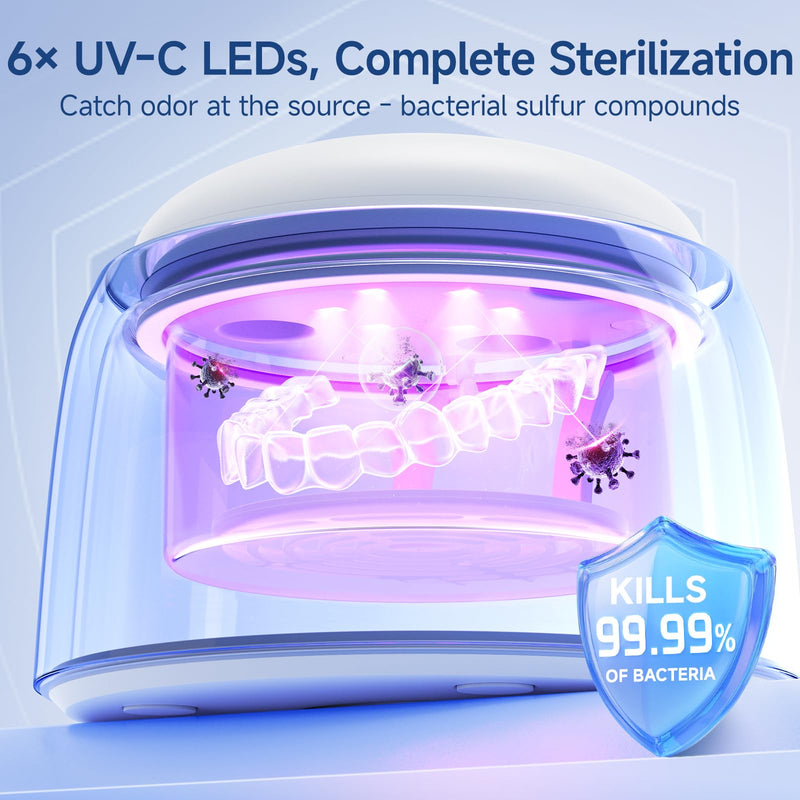 [Australia] - Ultrasonic Retainer Cleaner Machine - 45kHz Dental Clean Pod with 6 Cleaning Lights for Denture, Toothbrush Head, Aligner, Night/Mouth Guard, Jewelry, Ultra Sonic Cleaner with Lifting Tray 