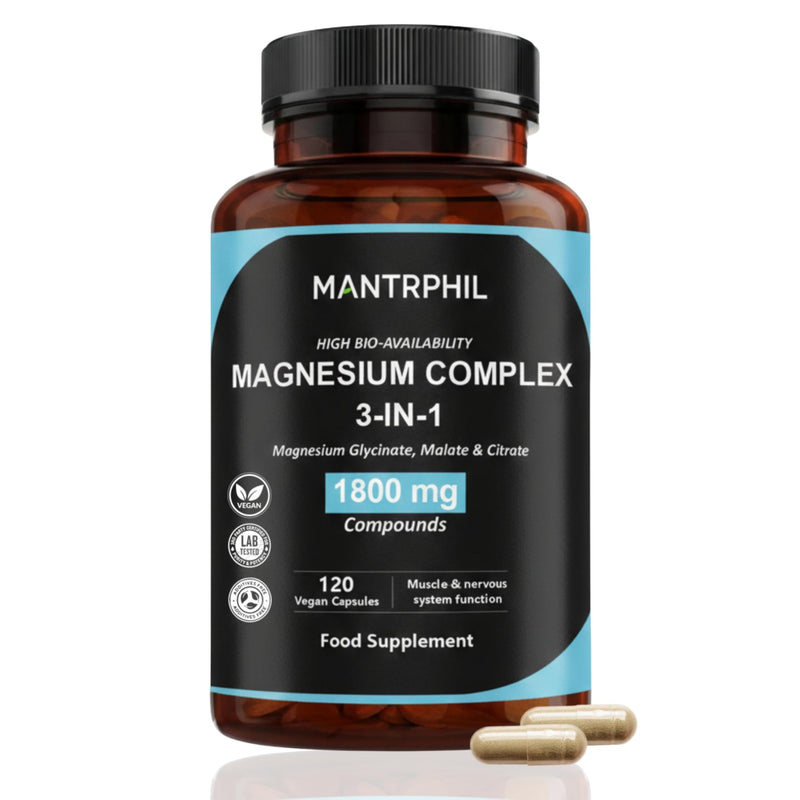 Magnesium Complex 3-in-1 | Magnesium Glycinate, Malate & Citrate | 384mg Elemental Magnesium | 120 Vegan Capsules | Food Supplement | Non-GMO
