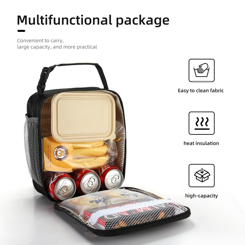 [Australia] - Lunch box Lunch bag for men women Large capacity Lunchbox Reusable Lunch bags Insulated Lunch bag Lunch box cooler (Black) Black 