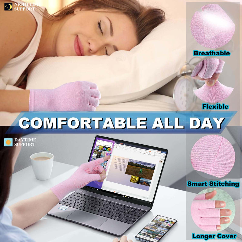 [Australia] - 2 Pairs Compression Gloves for Rheumatoid Arthritis, Osteoarthritis, Carpal Tunnel Pain, Fingerless Arthritis Hand Gloves for Women Men Support Work&Computer Typing (Pink+Purple, Medium) Pink(1pair)+purple(1pair) 
