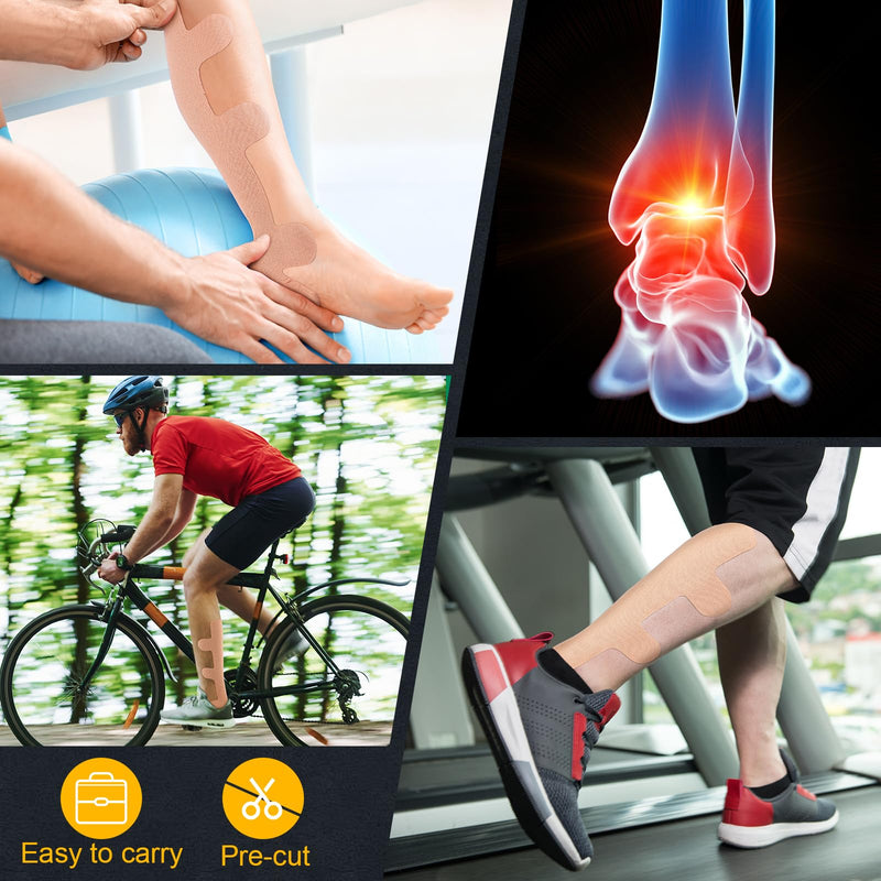 30 Pcs Achilles Tendonitis Kinesiology Tape Precut Achilles Tendon Ankle Tape Latex Free for Sprained Ankle Relief Muscle Support Foot Pain Athletic Sport(Nude) Nude