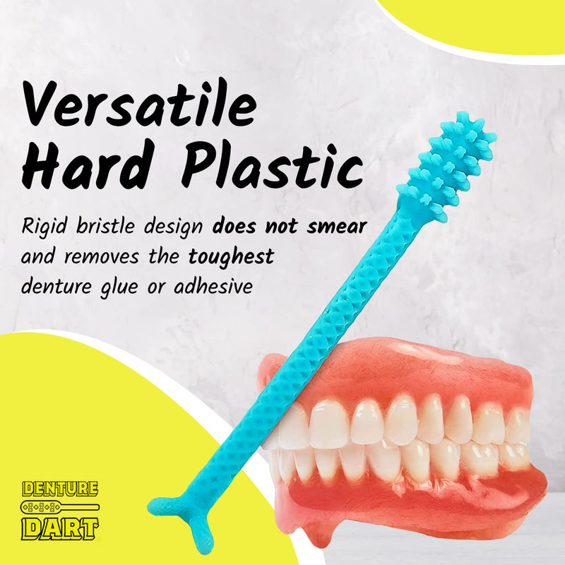 [Australia] - V2 Hard Plastic Denture Gel Adhesive Remover - Remove Denture Gel Adhesive from Mouth & Gums, Denture Glue Removal Tool, Oral Hygiene, Scraper w/Textured Grip and Rigid Bristles Blue 