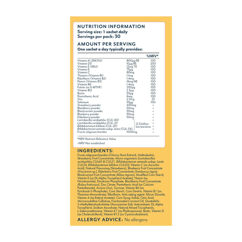 Children’s Multivitamin & Multibiotic Powder - 12.5 Billion Live Cultures & 13 Vitamins - Easy Daily Sachets for 1-12 Years - 30 Sachets (1 Month Supply)