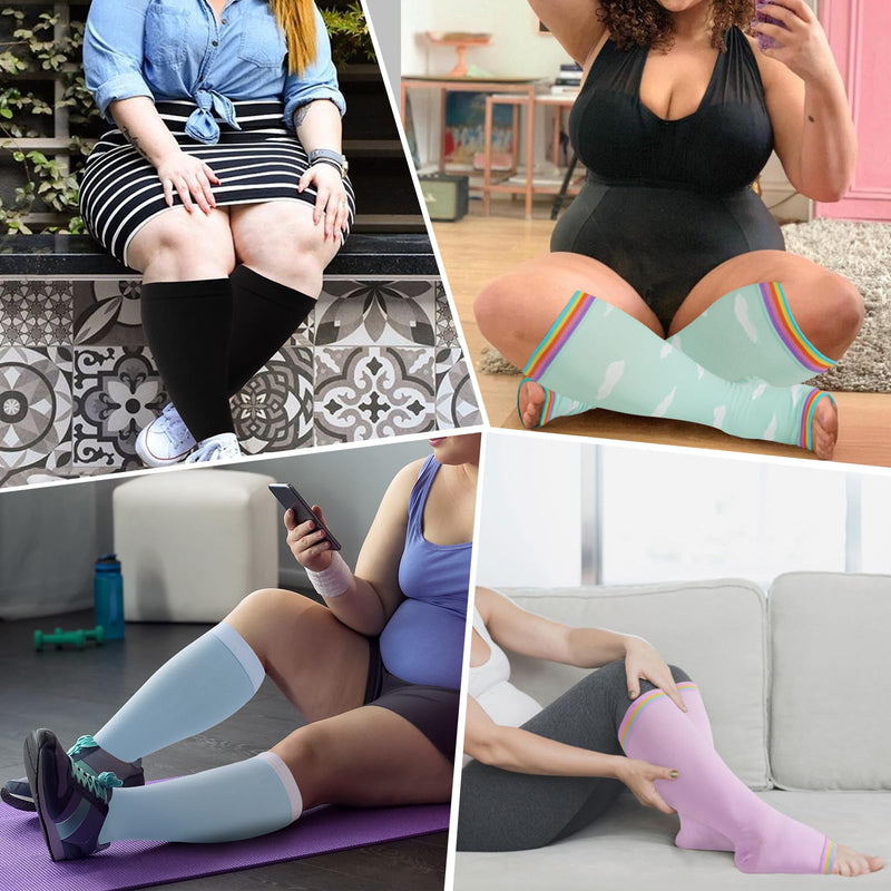 [Australia] - Open Toe Plus Size Compression Socks for Women & Men 15-20 mmhg Toeless Wide Calf Compression Support Knee High Socks Baby Blue 3X-Large-4X-Large 