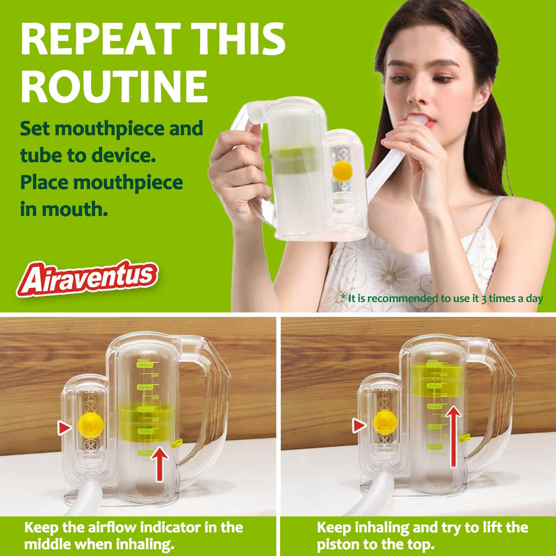 [Australia] - Incentive Spirometer Adult, Breathing Exercise Device for Lungs, 5000ml Capacity, Made with Medical-Grade Shatterproof PC Material, Easy-to-Read Scale, Airflow Indicator for Controlled Breathing 