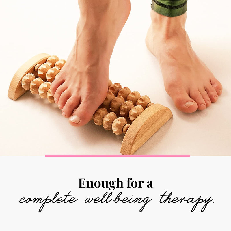 [Australia] - tuuli Wooden Foot Massager, Grooved Muscle Roller, Helps Ease Muscle Tension and Improve Blood Circulation, Natural Wood Therapy Massage Tools for Feet (M) M 