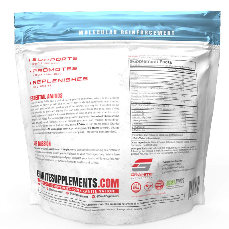 [Australia] - Granite Supplements Intra Workout Powder - Essential and Branch Chain Amino Acid Supplement for Pre-workout and Post-workout - BCAA Electrolyte Powder with Electrolytes - Strawberry Lemonade Flavor 