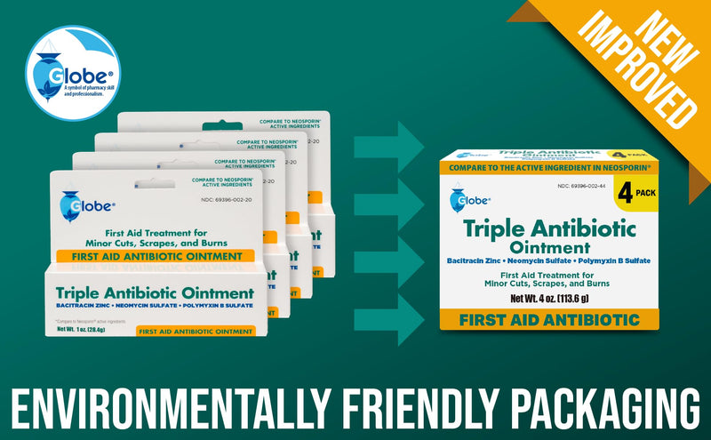 [Australia] - (4 Pack) Globe Triple Antibiotic First Aid Ointment, 1 oz, First Aid Antibiotic Ointment, 24-Hour Infection Protection, Wound Care Treatment for Minor Scrapes, Burns and Cuts 