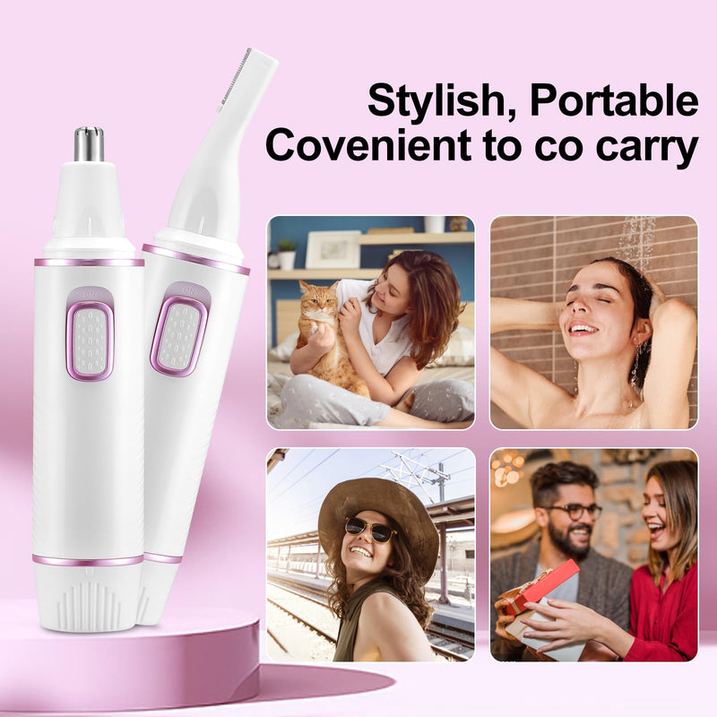 [Australia] - Nose Hair Trimmer Women, Nose Hair Trimmer Ear Hair Trimmer, 2 in 1 Professional Painless Nose and Facial Hair Trimmer, Dual Edge Blades, IPX7 Waterproof, Easy Cleaning White 