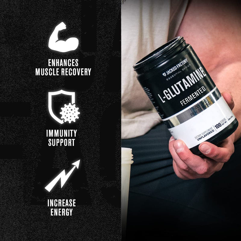 [Australia] - Jacked Factory L-Glutamine Powder 100 Servings - Vegan Fermented L Glutamine Supplement for Post Workout Muscle Recovery, Immunity, Digestive Health | No Artificial Filler - Unflavored 
