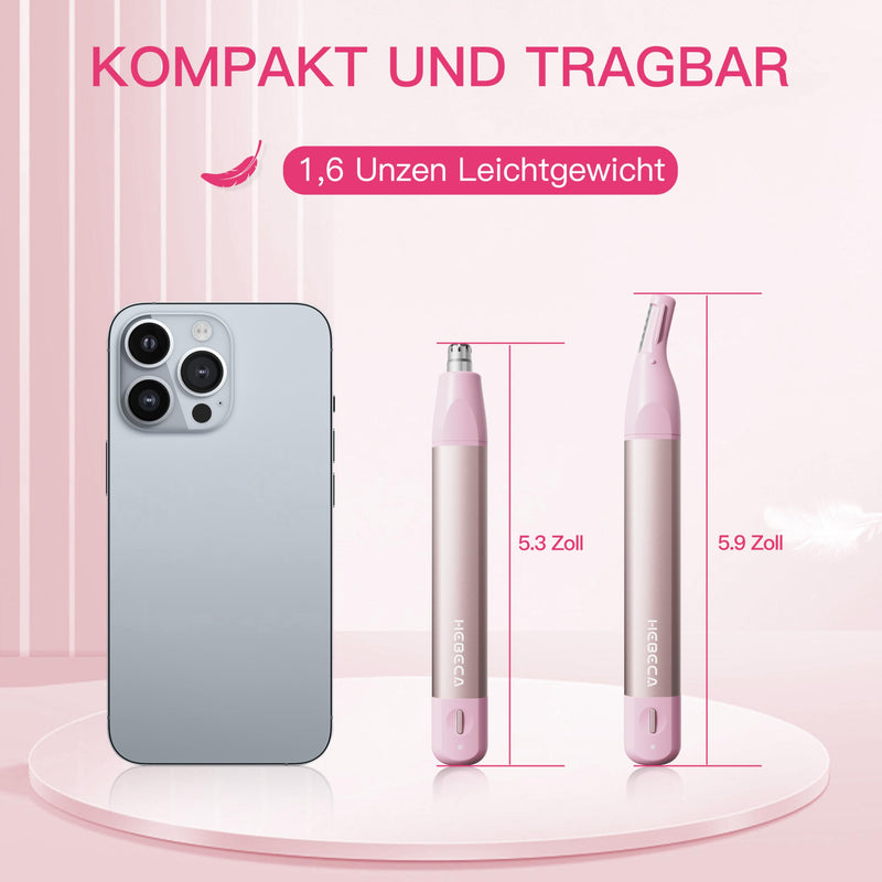 [Australia] - HEBECA Nose Hair Trimmer Women - Nose Trimmer Women's Eyebrow Razor Electric Women's Nose and Ear Trimmer Portable Rechargeable USB 2 in 1 Face Razor Women Pink 