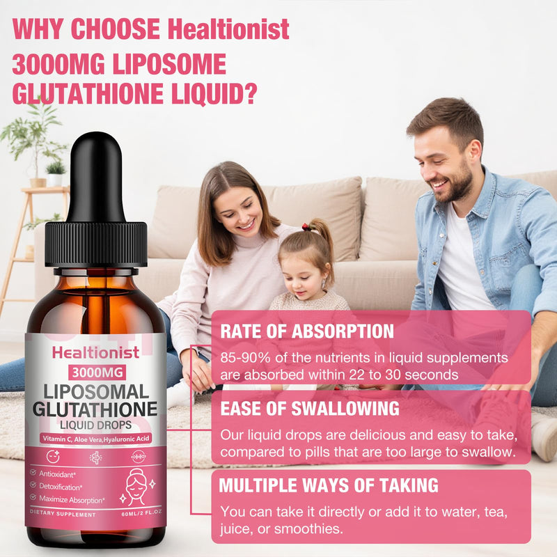 2 Pack 3000mg Liposomal Glutathione Liquid Drops with Vitamin C, 98% Absorption, Glutathione Liposomal Supplement, Powerful Antioxidant Complex for Immune System, Liver, 4 Fl Oz per Bottle 2 Fl Oz (Pack of 2)