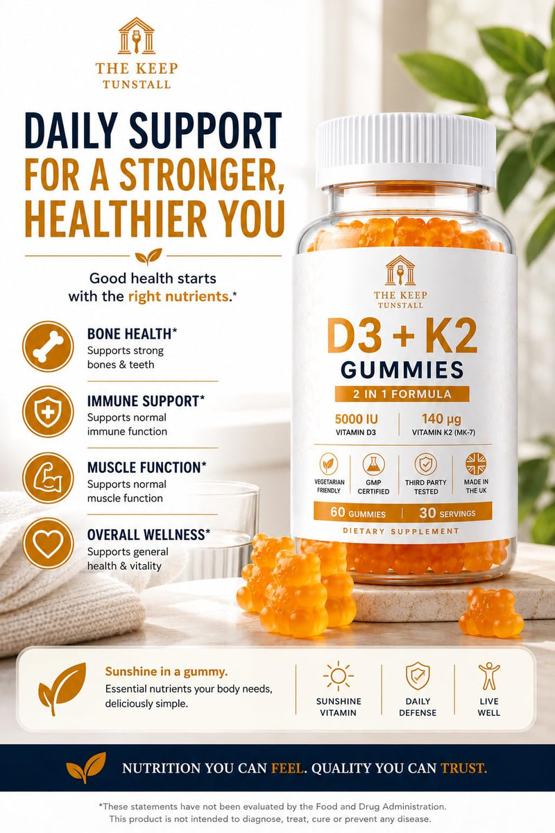 Vitamin D3 + K2 Gummies – Supports Bone Health, Immune System and Muscle Health – 2-in-1 Formula for Bone, Heart & Immune Support – Vegan, Sugar-Free, Gluten-Free – 60 Gummies - 30 Day Supply