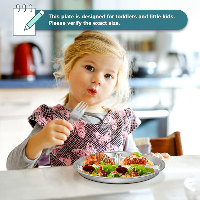 [Australia] - EWFEN Stainless Steel Toddler Plate Set of 6, 9" Portion Control Plates Divided Plate for Adults Kids Balance Lunch, Non Slip | Unbreakable Toddler Baby Feeding Set Dishwasher Safe 