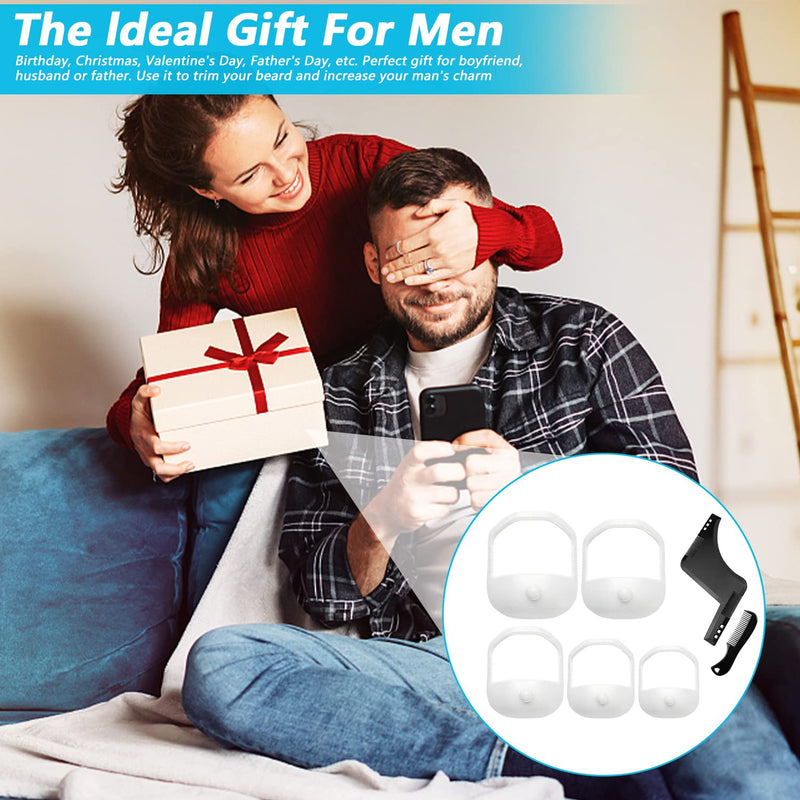 [Australia] - SDwfxd Pack of 5 beard stencils, 5 sizes beard shaper stencil with 1 styling comb and 1 mini beard comb for men shape cheek line, neck line, mustache 