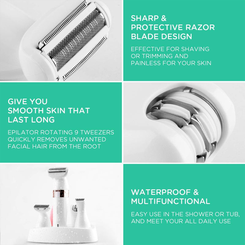[Australia] - VOYOR Electric Shaver for Women Bikini Trimmer Hair Remover for Face Body, 5 in 1 Groomer Kit Lady Shaver Bikini Razor Women for Hair Trimmer, Cordless Rechargeable Waterproof ES500 