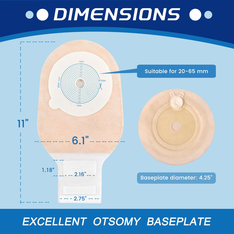[Australia] - Colostomy Bags 20 Pack, Ostomy Bags,One-Piece Drainable Pouches with Closure for Colonoscopy Ileostomy Stoma Care, Cut-to-Fit, Max 65mm 