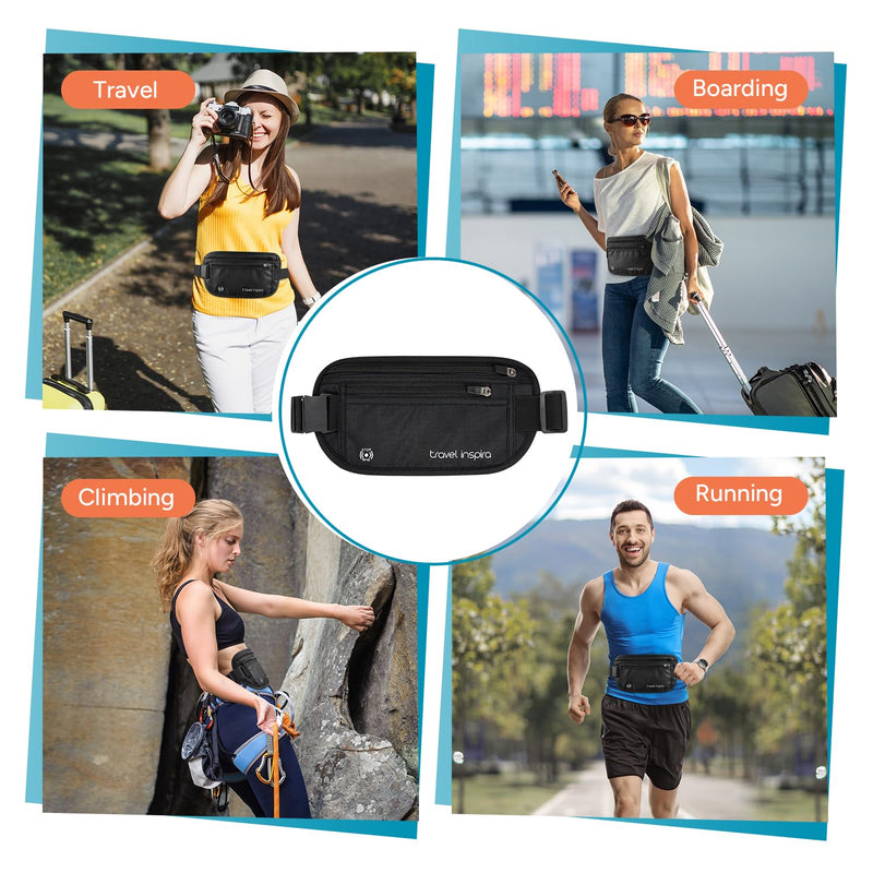 travel inspira Slim Anti-Theft RFID Blocking Travel Money Belt & Passport Holder - Concealed Under Clothes
