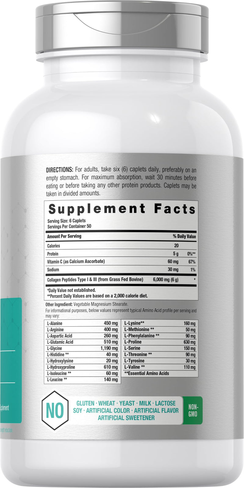Horbäach Collagen Peptides 6000mg | 300 Caplet Pills | with Vitamin C | Hydrolyzed Collagen Supplement | Non-GMO, Gluten Free