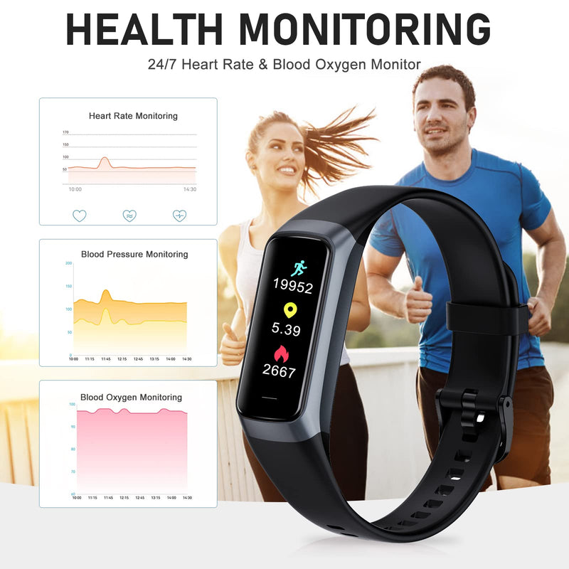 [Australia] - Fitness Tracker, Blood Pressure Watch with 24/7 Heart Rate, Step Counter for Walking, Step Trackers Activity Pedometer for Women Men Android iOS black 