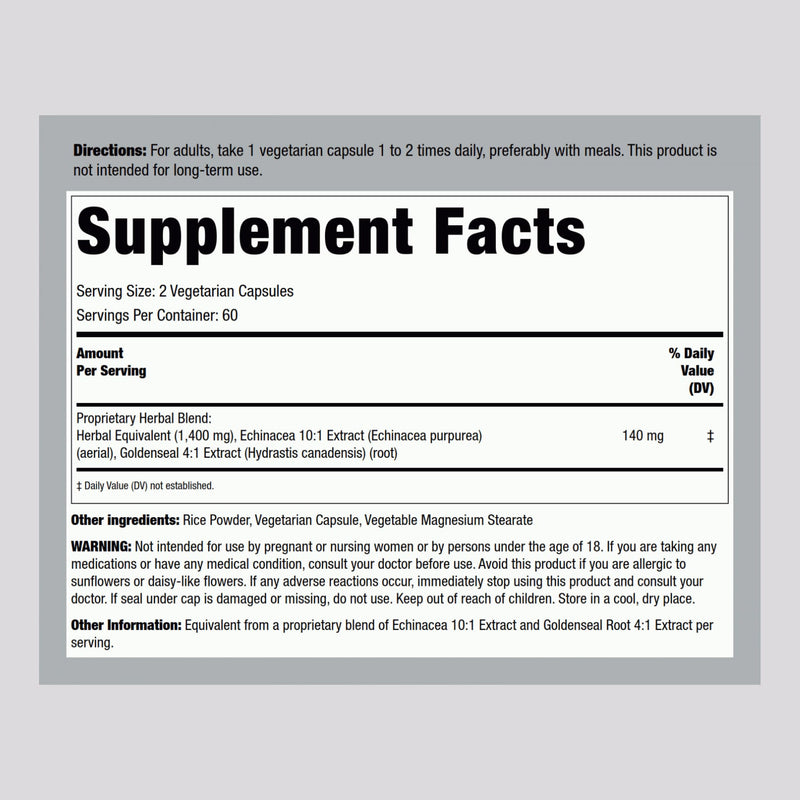[Australia] - Piping Rock Echinacea Goldenseal Capsules | 1400mg | 120 Vegetarian Capsules | Non-GMO, Gluten Free Supplement 