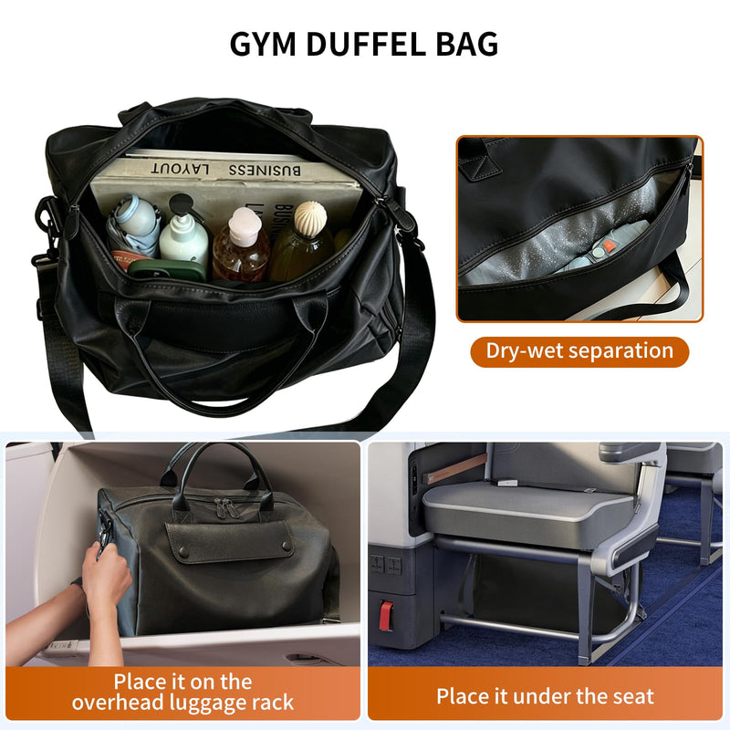 Large Capacity Travel Duffle Bag, Fabric, Lightweight Waterproof Gym Bag with Shoulder Strap, Black