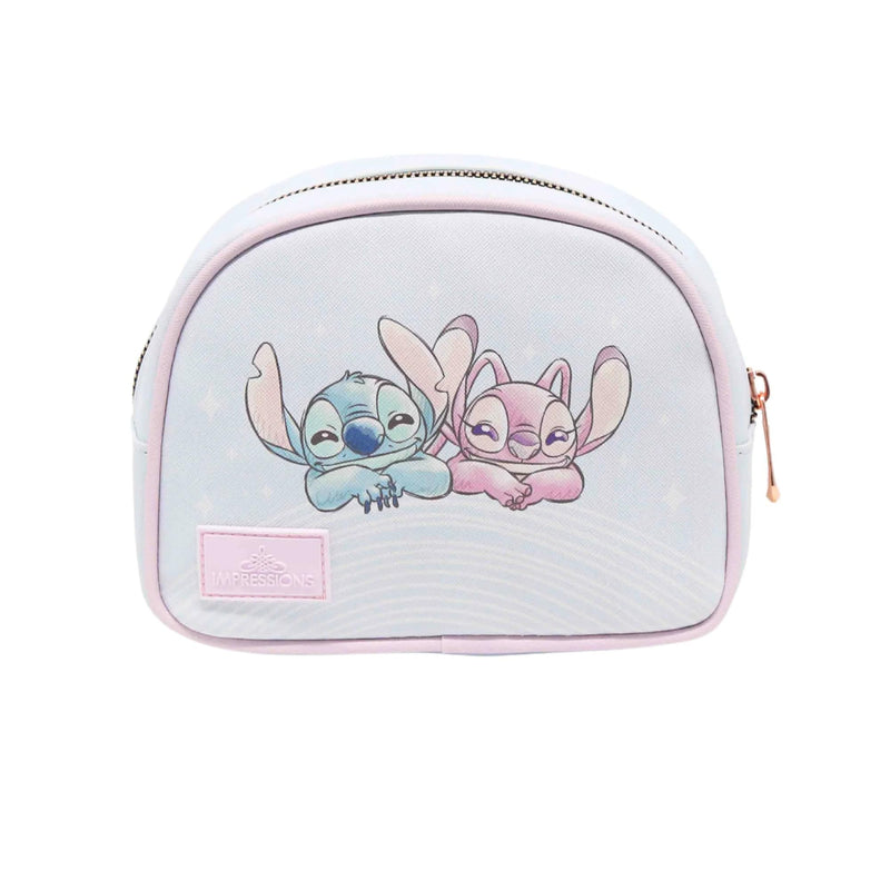 Impressions Vanity Sleepy Stitch LED Compact Mirror and Stitch Love Bugs Cosmetic Pouch Set, Travel Makeup Bag with Rose Gold Hardware and Lighted Mirror with 3X Magnified and Adjustable Brightness