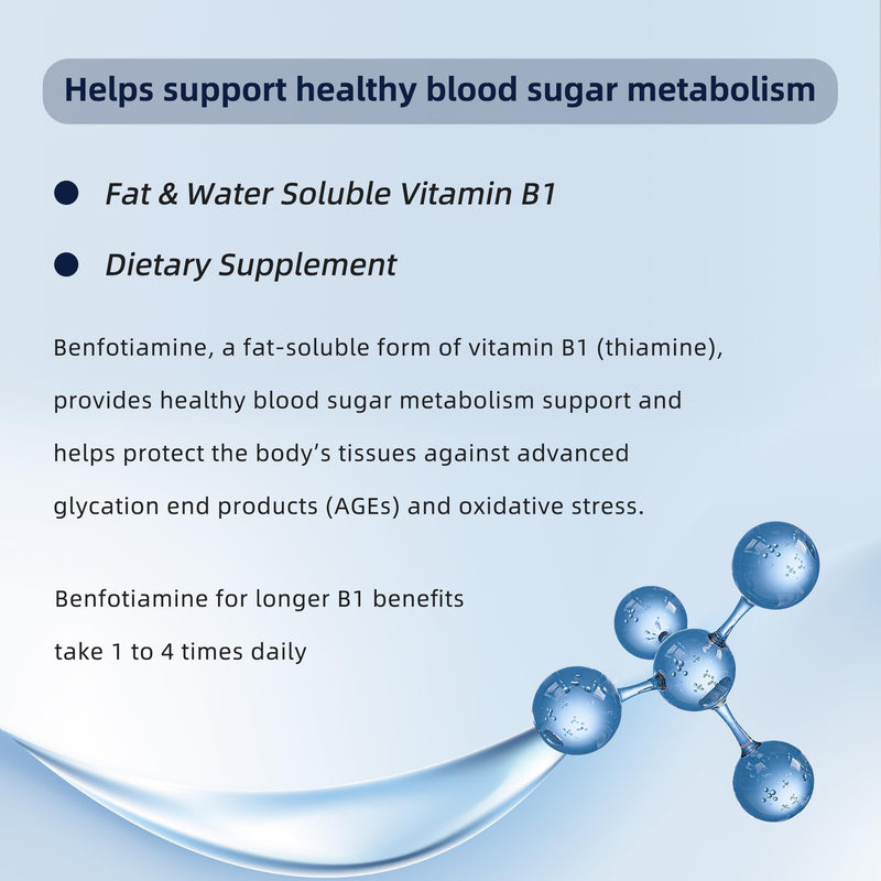 Benfotiamine 600mg Plus 20mg Vitamin B1 and Vitamin B1 500mg with Benfotiamine 20mg,120 Capsules
