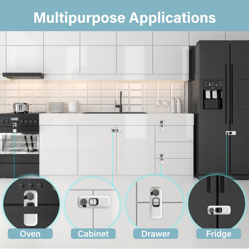 [Australia] - 5 Pack Fridge Lock, Child Proof Refrigerator Lock, French Fridge Door Latches, Baby Safety Locks for Cabinet, Cupboard, Drawers, Oven, Closet, Strong Adhesive-Easy to Install, Grey Gray 