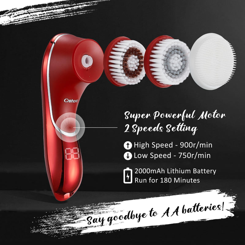 Facial Cleansing Brush, Electric Face Scrubber, Facial Cleansing Brush Rechargeable IPX-7 Waterproof Rotating Face Scrubber for Exfoliating, Massaging and Deep Cleansing with 4 Brush Heads